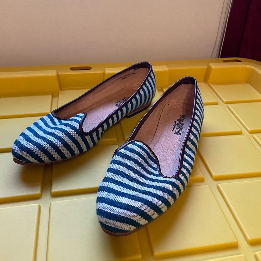 Navy and white striped slip ons✨